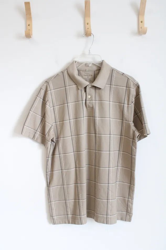 Van Heusen Van Heusen Tan Plaid Short Sleeve Polo Shirt M Earrings