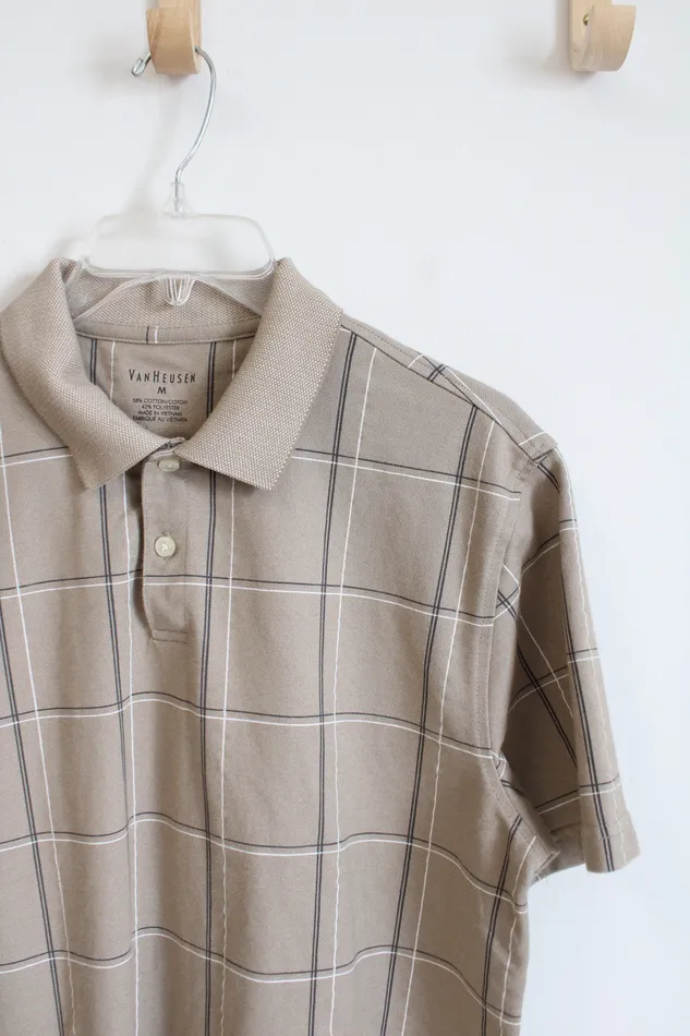 Van Heusen Van Heusen Tan Plaid Short Sleeve Polo Shirt M Earrings Van Heusen Van Heusen Tan Plaid Short Sleeve Polo Shirt M Earrings