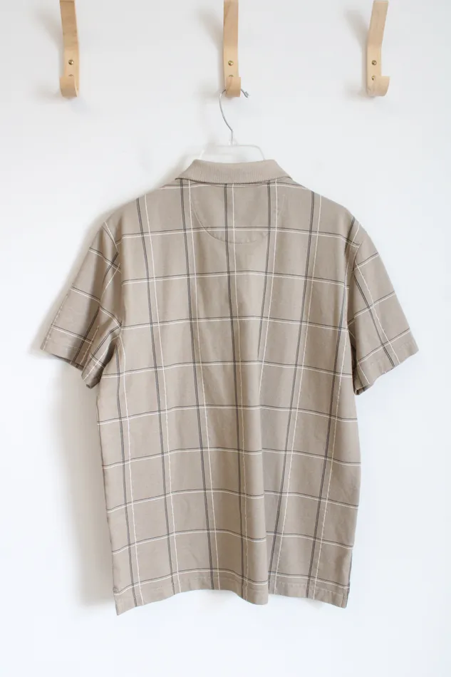 Van Heusen Van Heusen Tan Plaid Short Sleeve Polo Shirt M Earrings Van Heusen Van Heusen Tan Plaid Short Sleeve Polo Shirt M Earrings