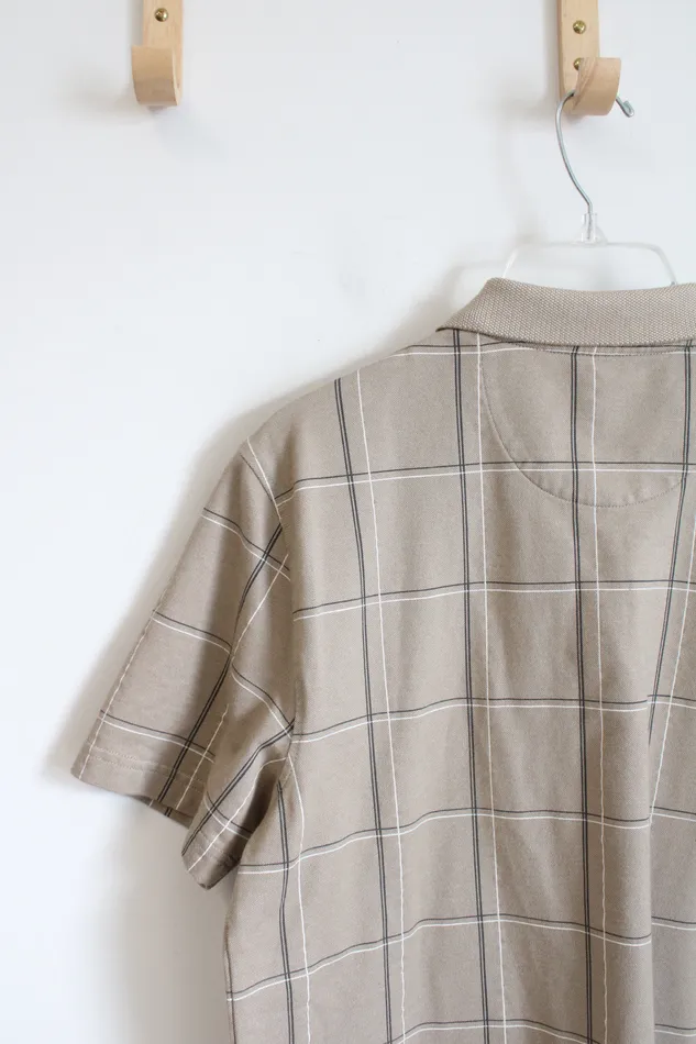 Van Heusen Van Heusen Tan Plaid Short Sleeve Polo Shirt M Earrings Van Heusen Van Heusen Tan Plaid Short Sleeve Polo Shirt M Earrings