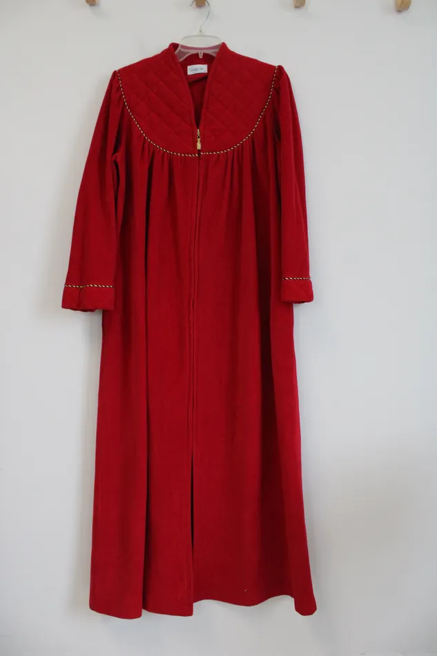 Vanity Fair Earrings Vanity Fair Thick Red Zip Up Nightgown M