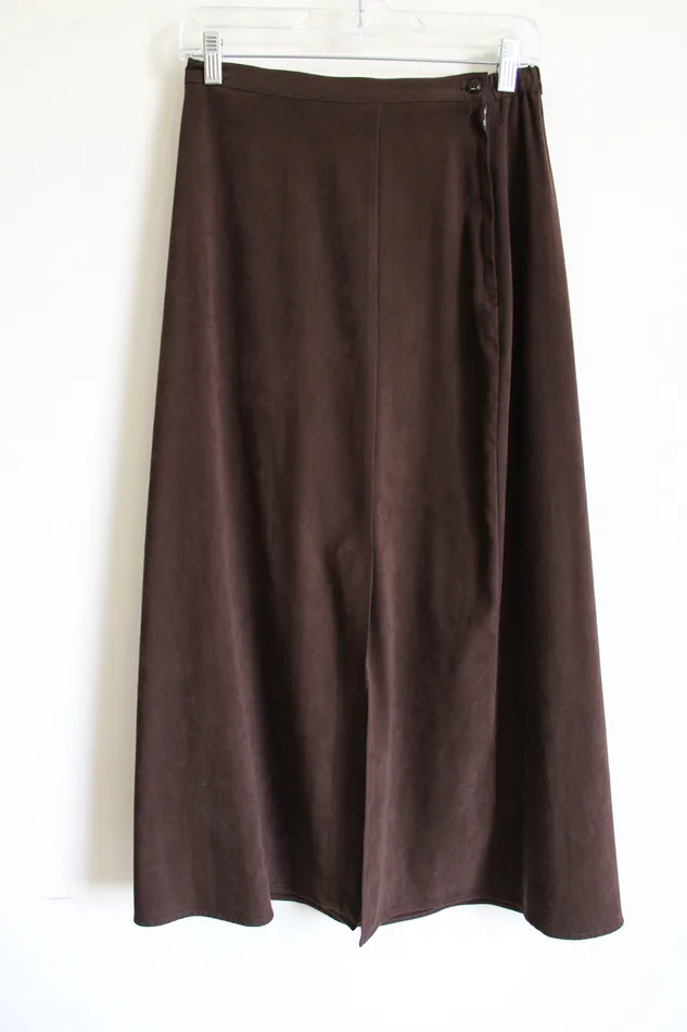 Vintage First Option Brown Sueded Maxi Skirt 8 First Option Earrings