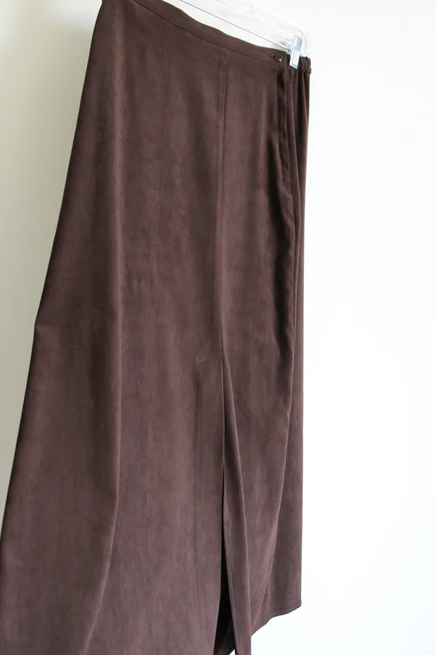 Vintage First Option Brown Sueded Maxi Skirt 8 First Option Earrings
