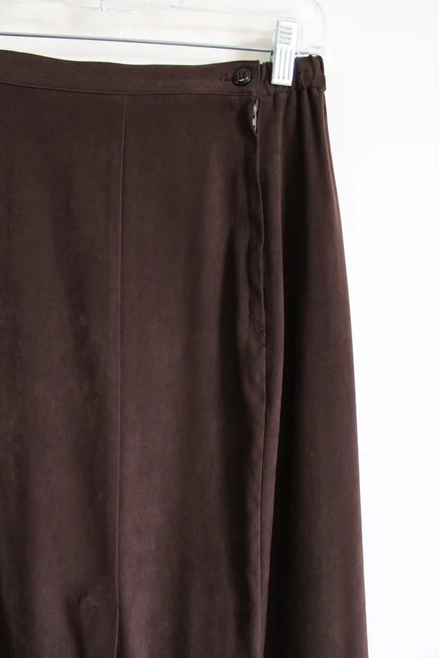 Vintage First Option Brown Sueded Maxi Skirt 8 First Option Earrings