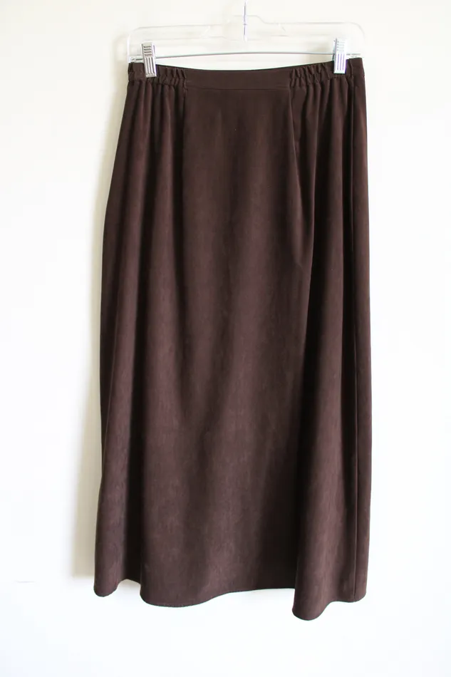 Vintage First Option Brown Sueded Maxi Skirt 8 First Option Earrings