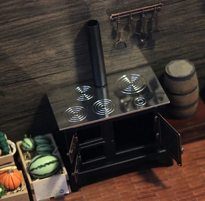 Vintage Looking Iron Stove 1 12 Scale Dollhouse Stove with Opening Doors OB11 Kitchen Accessory CJ Necklaces