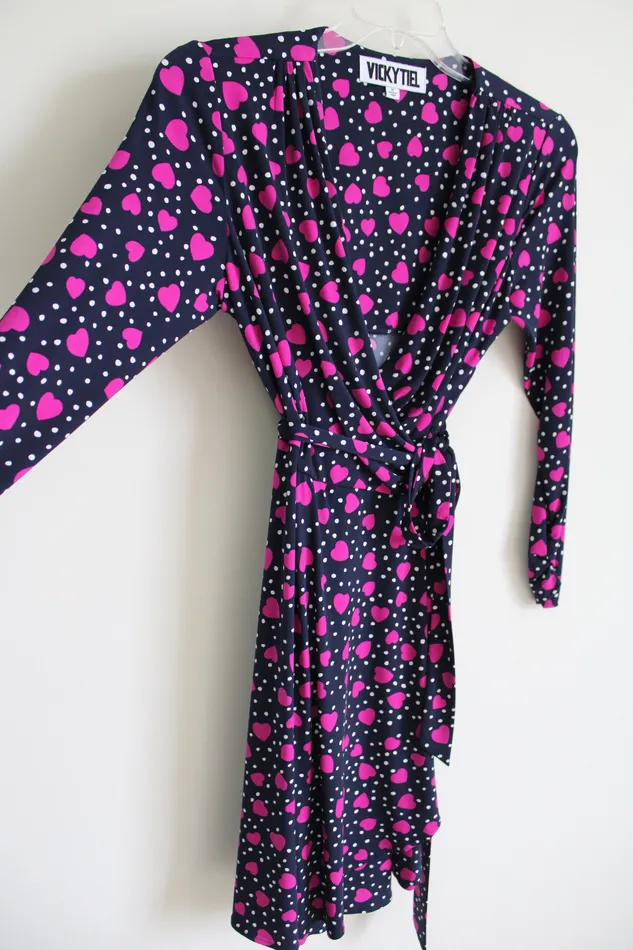 Vintage Vicky Tiel Blue Pink Heart Wrap Dress M Vicky Tiel Rings