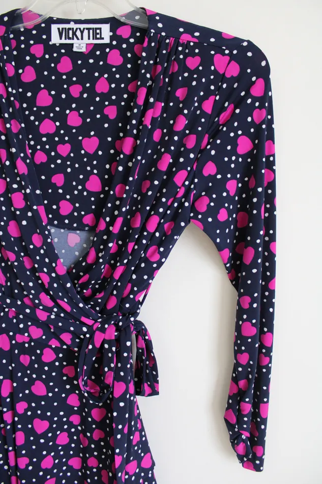 Vintage Vicky Tiel Blue Pink Heart Wrap Dress M Vicky Tiel Rings