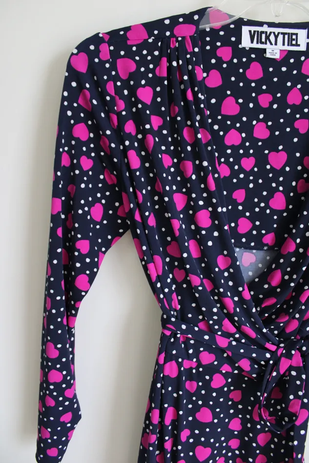 Vintage Vicky Tiel Blue Pink Heart Wrap Dress M Vicky Tiel Rings