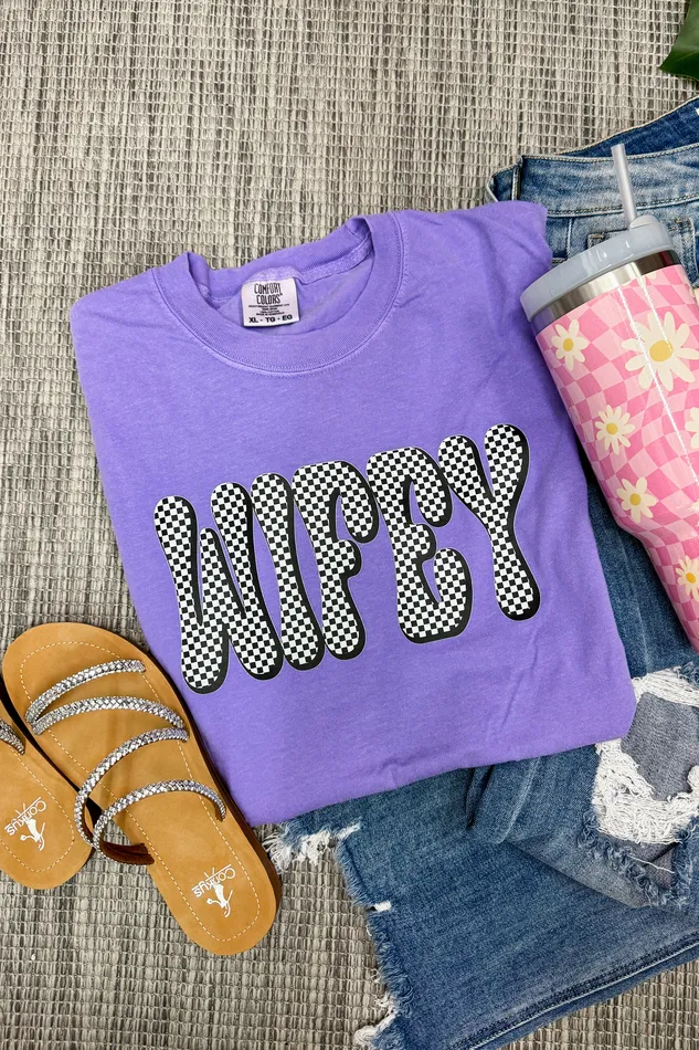 Wifey Checker Graphic Tee Violet JL Franklins Earrings