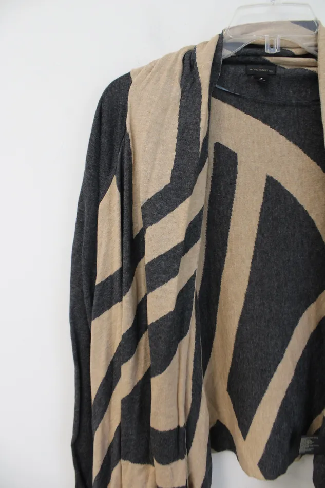 Worthington Earrings NEW Worthington Gray Tan Knit Patterned Cardigan S