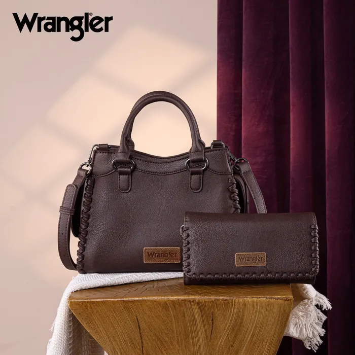 Wrangler CarryAll Whipstitch ToteCrossbody Coffee YKT Earrings