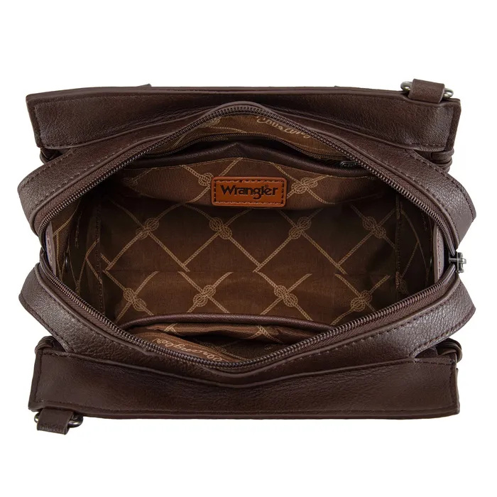 Wrangler CarryAll Whipstitch ToteCrossbody Coffee YKT Earrings