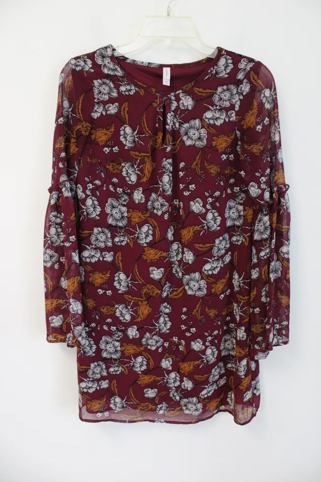 Xhilaration Rings Xhilaration Maroon Rust Orange White Floral Dress XS