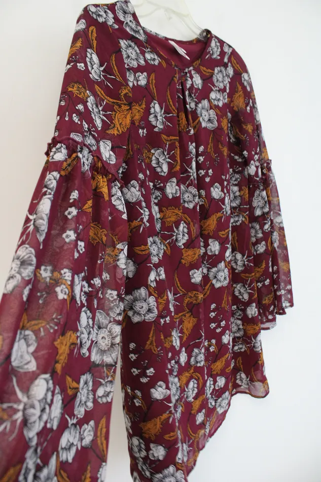 Xhilaration Rings Xhilaration Maroon Rust Orange White Floral Dress XS