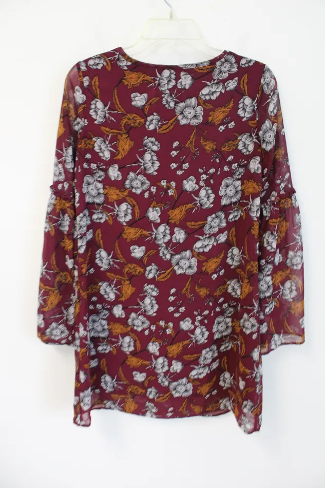 Xhilaration Rings Xhilaration Maroon Rust Orange White Floral Dress XS