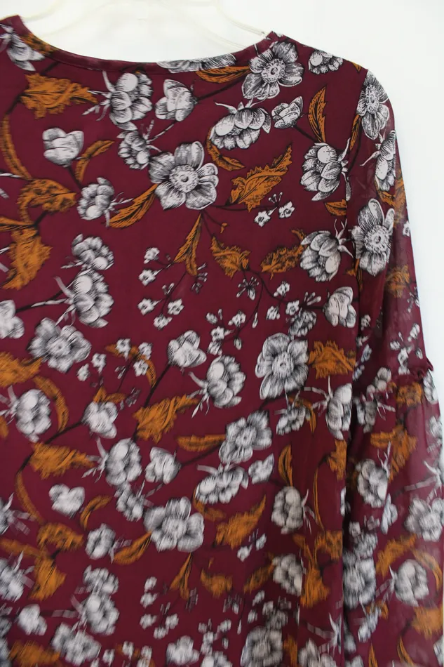 Xhilaration Rings Xhilaration Maroon Rust Orange White Floral Dress XS