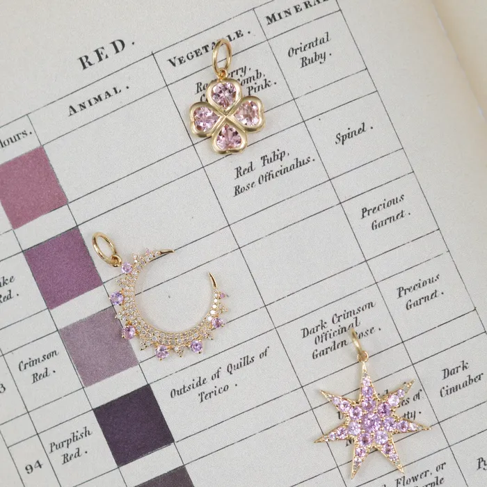 Yellow Gold and Pink Sapphire Clover Charm RACHEL LYNN CHICAGO Earrings