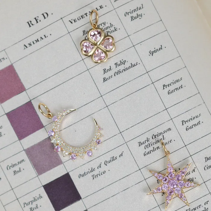 Yellow Gold and Pink Sapphire Clover Charm RACHEL LYNN CHICAGO Earrings