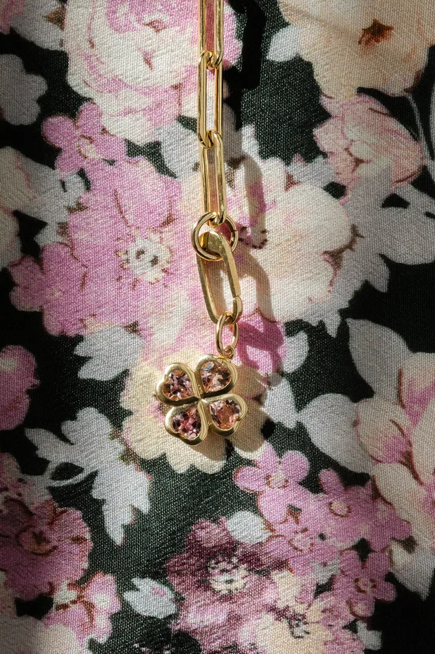 Yellow Gold and Pink Sapphire Clover Charm RACHEL LYNN CHICAGO Earrings