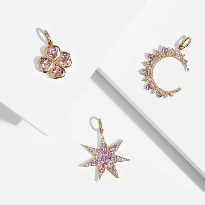 Yellow Gold and Pink Sapphire Clover Charm RACHEL LYNN CHICAGO Earrings