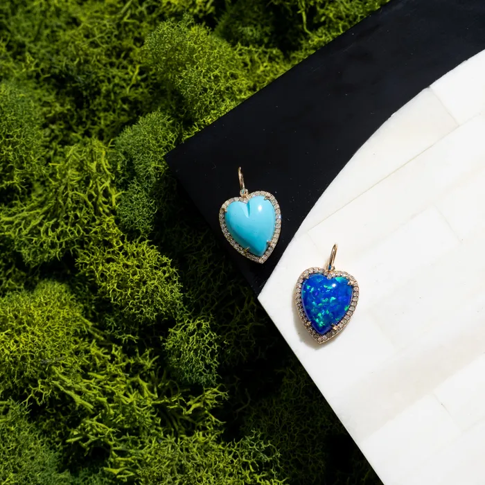 Yellow Gold Diamond and Blue Fire Opal Chubby Heart Charm RACHEL LYNN CHICAGO Rings