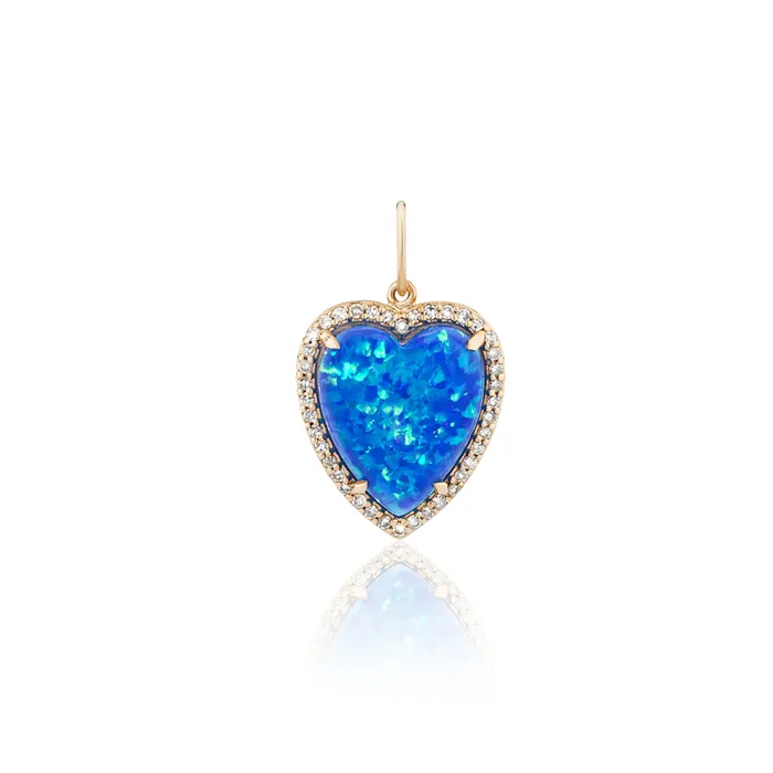 Yellow Gold Diamond and Blue Fire Opal Chubby Heart Charm RACHEL LYNN CHICAGO Rings