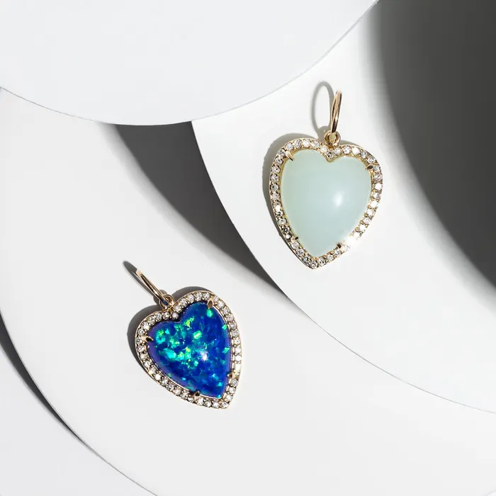 Yellow Gold Diamond and Blue Fire Opal Chubby Heart Charm RACHEL LYNN CHICAGO Rings