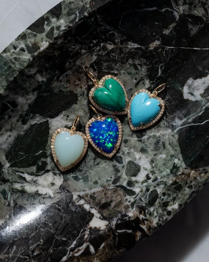 Yellow Gold Diamond and Blue Fire Opal Chubby Heart Charm RACHEL LYNN CHICAGO Rings