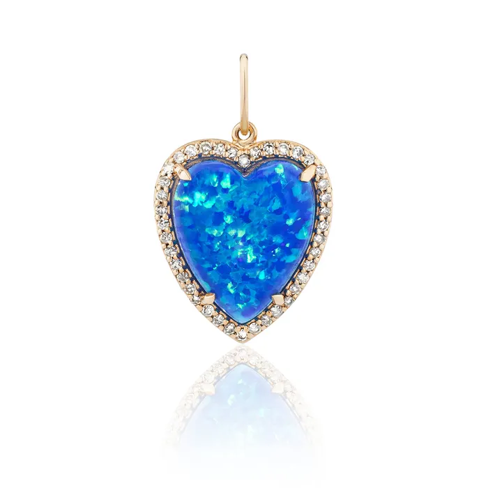 Yellow Gold Diamond and Blue Fire Opal Chubby Heart Charm RACHEL LYNN CHICAGO Rings