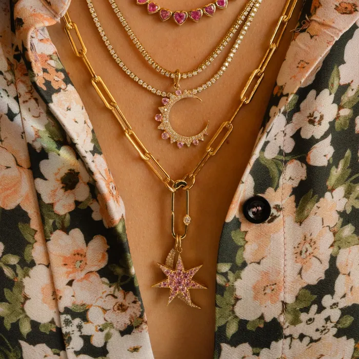 Yellow Gold Pink Sapphire Star Charm RACHEL LYNN CHICAGO Earrings