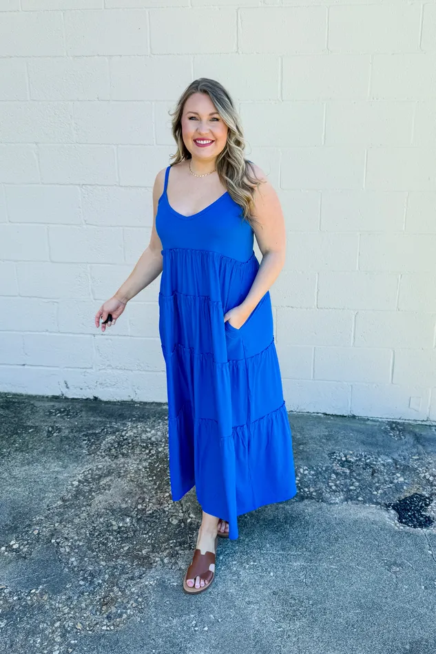 Zenana Olivia Tiered Maxi Dress Ocean Blue Necklaces