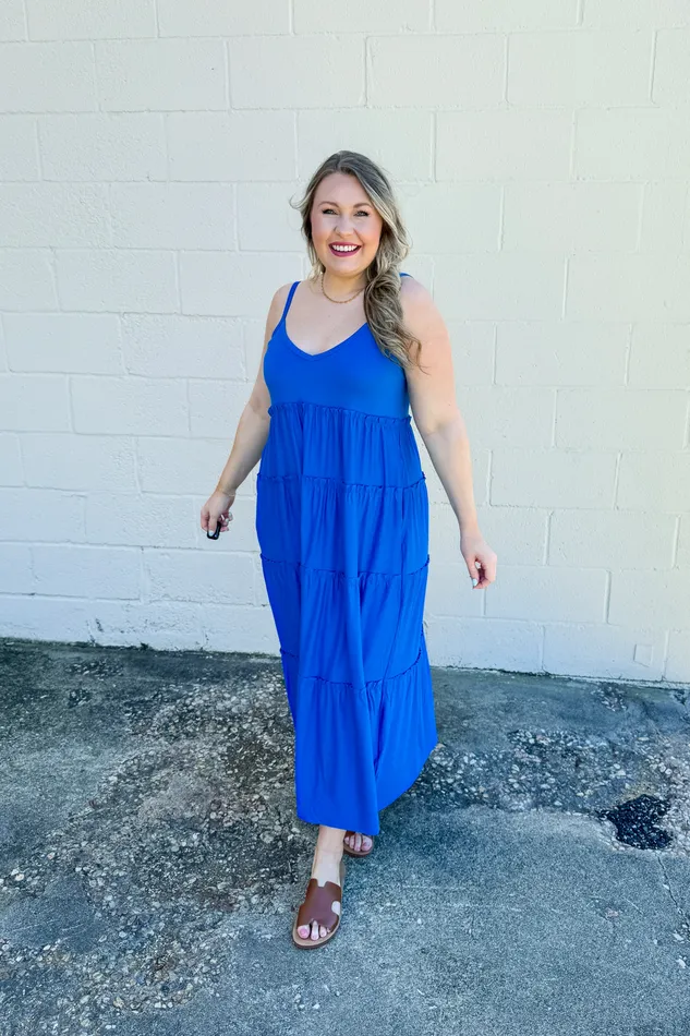 Zenana Olivia Tiered Maxi Dress Ocean Blue Necklaces