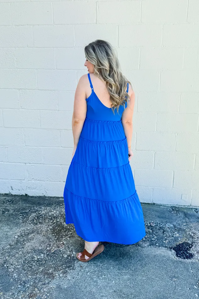 Zenana Olivia Tiered Maxi Dress Ocean Blue Necklaces