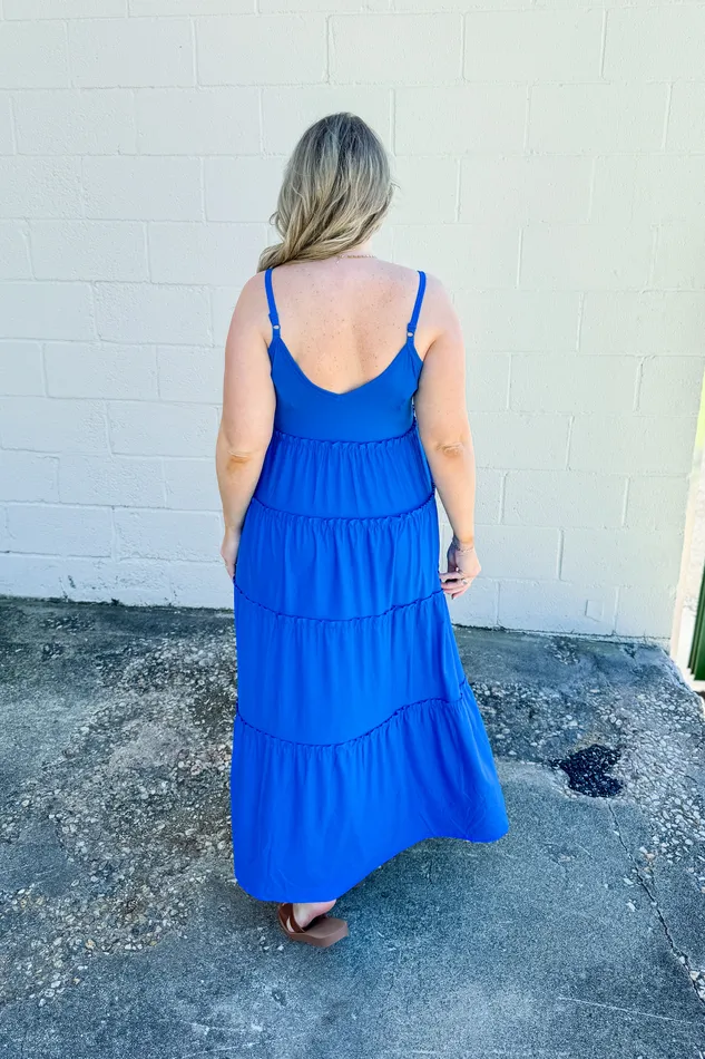 Zenana Olivia Tiered Maxi Dress Ocean Blue Necklaces