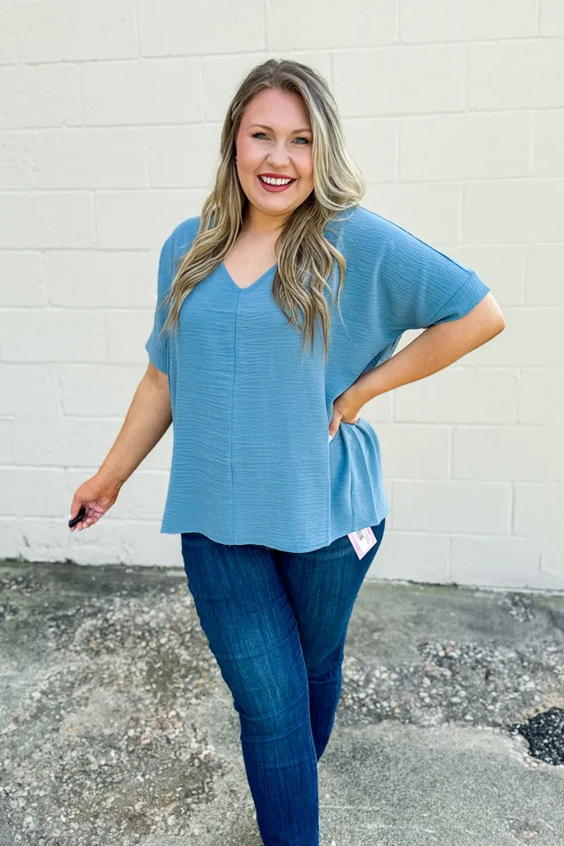 Zenana Rings All You Need Airflow Top Blue Grey