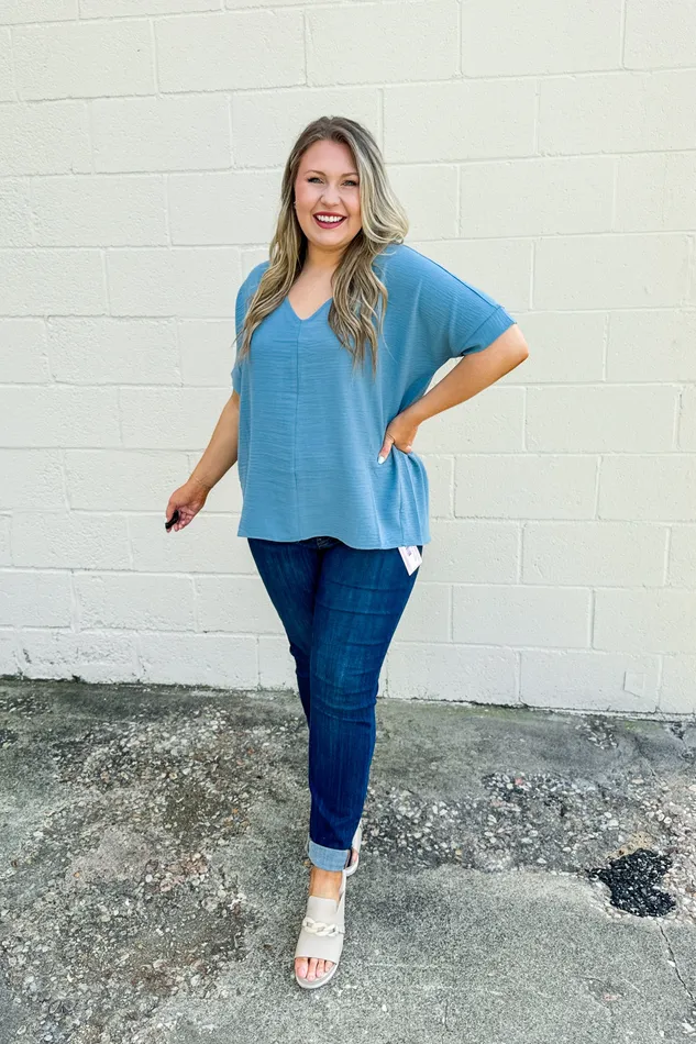 Zenana Rings All You Need Airflow Top Blue Grey