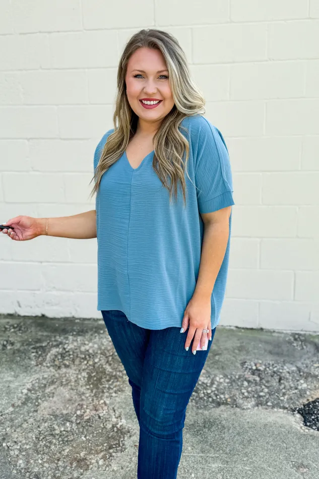 Zenana Rings All You Need Airflow Top Blue Grey