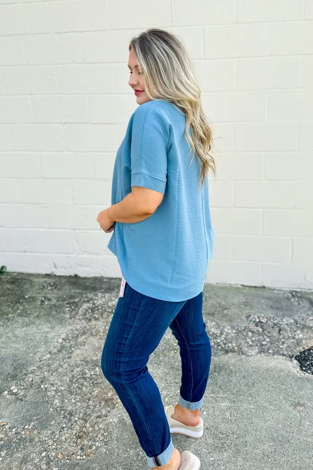 Zenana Rings All You Need Airflow Top Blue Grey