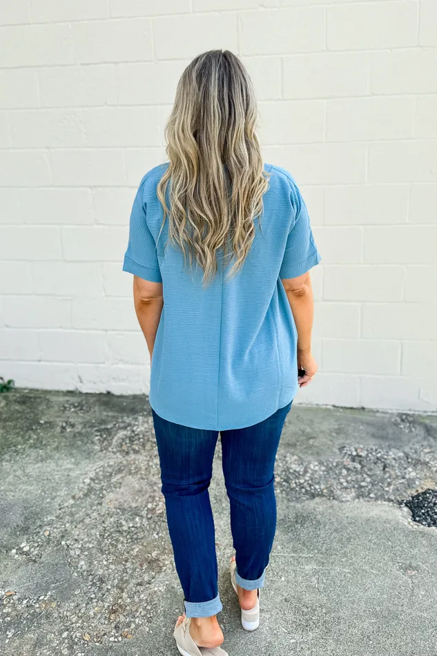 Zenana Rings All You Need Airflow Top Blue Grey