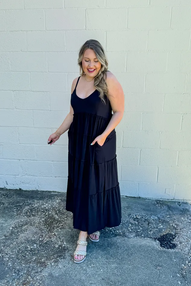 Zenana Rings Olivia Tiered Maxi Dress Black