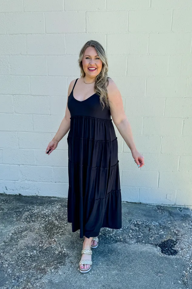 Zenana Rings Olivia Tiered Maxi Dress Black