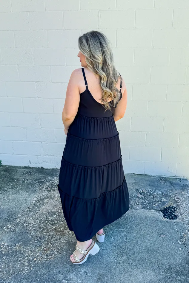 Zenana Rings Olivia Tiered Maxi Dress Black
